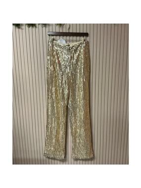 Boohoo High Waisted Sequin Wide Leg Pants Gold Women's Size US
